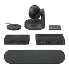 Load image into Gallery viewer, Logitech rally ultra-HD conference camera. Including display hub, remote, table hub, mic pod and speaker