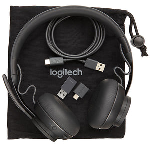 contents of package including usb receiver, cable, headset and bag