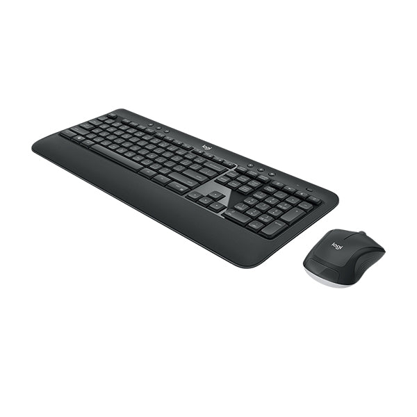 Angled view of Logitech MK540 advanced wireless keyboard and mouse combo