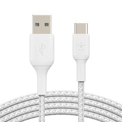 White Belkin Braided USB-C to USB-A Cable
